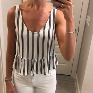 Black & white vertical striped reversible tank top